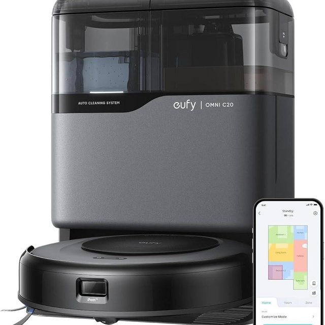 eufy Robot Vacuum Omni C20, Robot Vacuum and Mop Combo, Self Emptying, Auto Mop Washing and Auto Drying for Hands-Free Cleaning, 7000 Pa Powerful Suction (Renewed Acceptable)