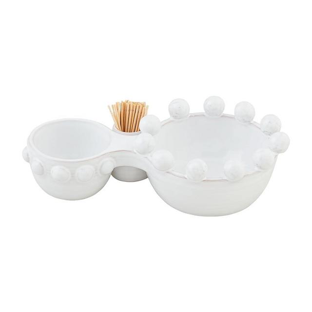 Mud Pie Beaded Double Dip Pick Set, server 4 3/4" x 8 3/4", WHITE