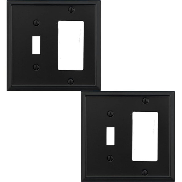 OKAWYC Toggle/Decorator Light Switch Cover Aria Metal Wall Plate, 2-Pack Black 2 Gang, for Receptacle Dimmer Switch GFCI Outlet Rocker, Switch Cover Decorative Wallplate, Durable