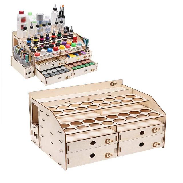 TOGUSH Wood Artist Supply Paint Rack Stand Pigment Ink Bottle with Large Volumetric Bottle and Mark Pen Storage Rack