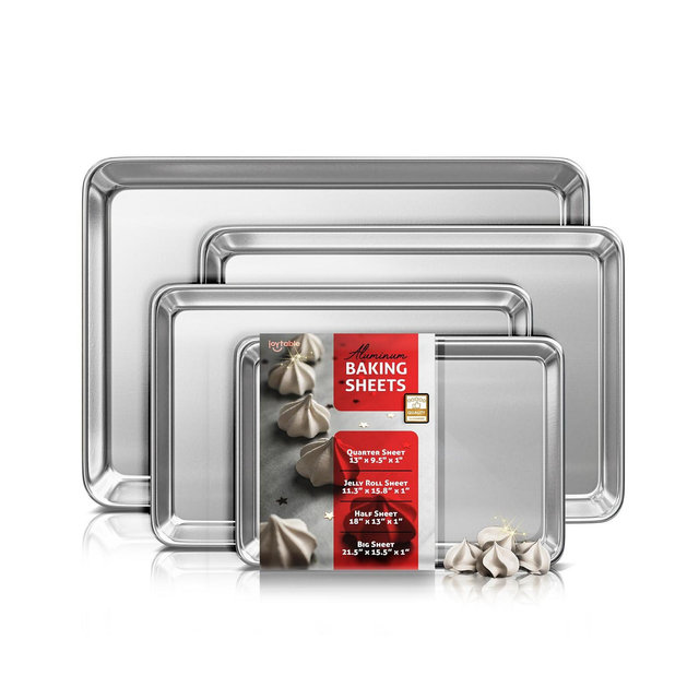 Non-stick Aluminum Baking Sheet Set - 4 Pack - Large, Half Sheet, Quarter Sheet, Jelly Roll Sheet