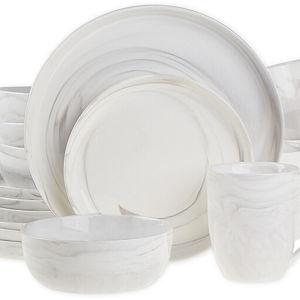 Artisanal Kitchen Supply® Coupe Marbleized 16-Piece Dinnerware Set in Grey