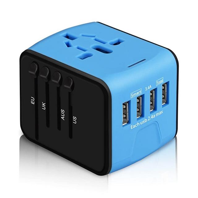 Universal Travel Adapter, All-in-one International Power Adapter with 2.4A Dual USB, Europe Adapter Travel Power Adapter Wall Charger for UK, EU, AU, Asia Covers 150+Countries (Blue)