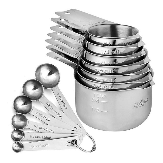 13 Piece Measuring Cups And Spoons Set, Sturdy & Stainless Steel, Stackable