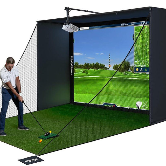 Complete Golf Simulator Enclosure Package – 4K-Ready Impact Screen with Blackout Cage, Projector Mount, Frame Poles, Side Shank Nets | Indoor & Garage Practice | Easy Setup | 12-Month Warranty
