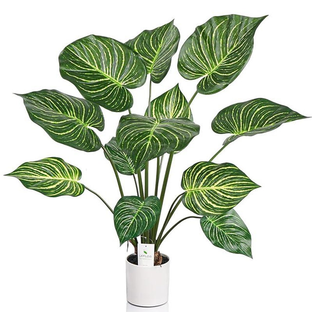 Leflos Leflos Artificial 3ft Monstera Plant Indoor, 36'' Faux Zebra Leaf Plant with Verdant Leaves, Fake Swiss Cheese Floor Tree in White Planter, Fake Silk Palm Tree for Home & Housewarming Decor