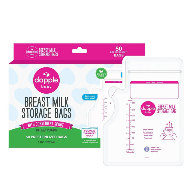 Dapple Temp-Sensing No Leak Breast Milk Storage Bag with Easy Pour Spout - 50ct