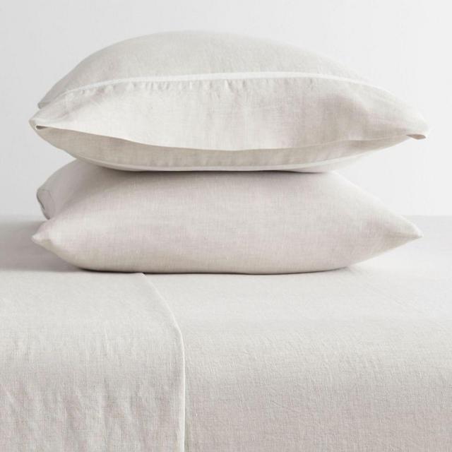 Natural/White Belgian Flax Linen Contrast Flange Sheet Set, King