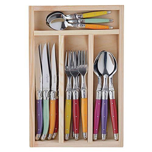 Jean Dubost 24 Piece Everyday Flatware Set with Handles in a Tray, Multi