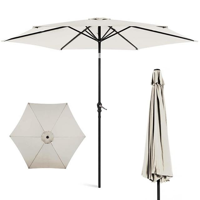 Best Choice Products 10ft Outdoor Steel Polyester Market Patio Umbrella w/Crank, Easy Push Button, Tilt, Table Compatible - Ivory