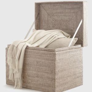Handwoven Rattan Hinged Chest in White Wash