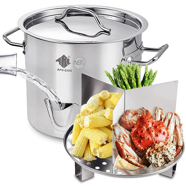 ARC 40QT Stainless Steel Vegetable Steamer, Tamale Steamer Pot, Seafood Boil Pot with Divider and Steamer Rack, 10 Gallon