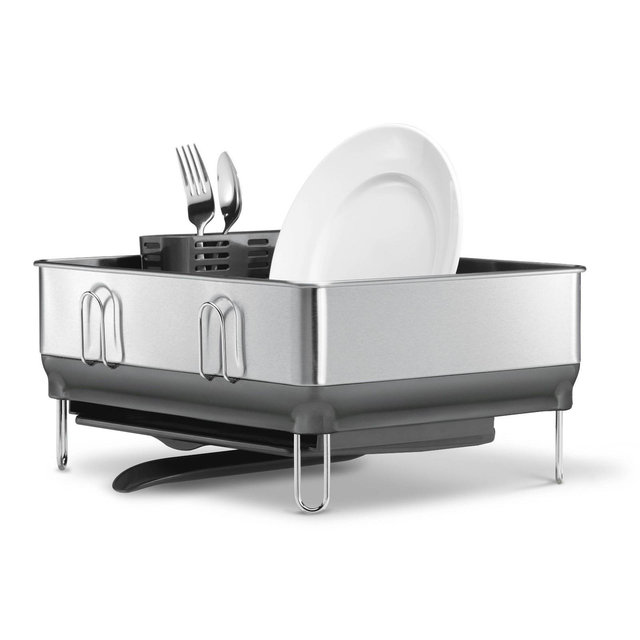 simplehuman Compact Steel Frame Dishrack with Swivel Spout Gray Plastic