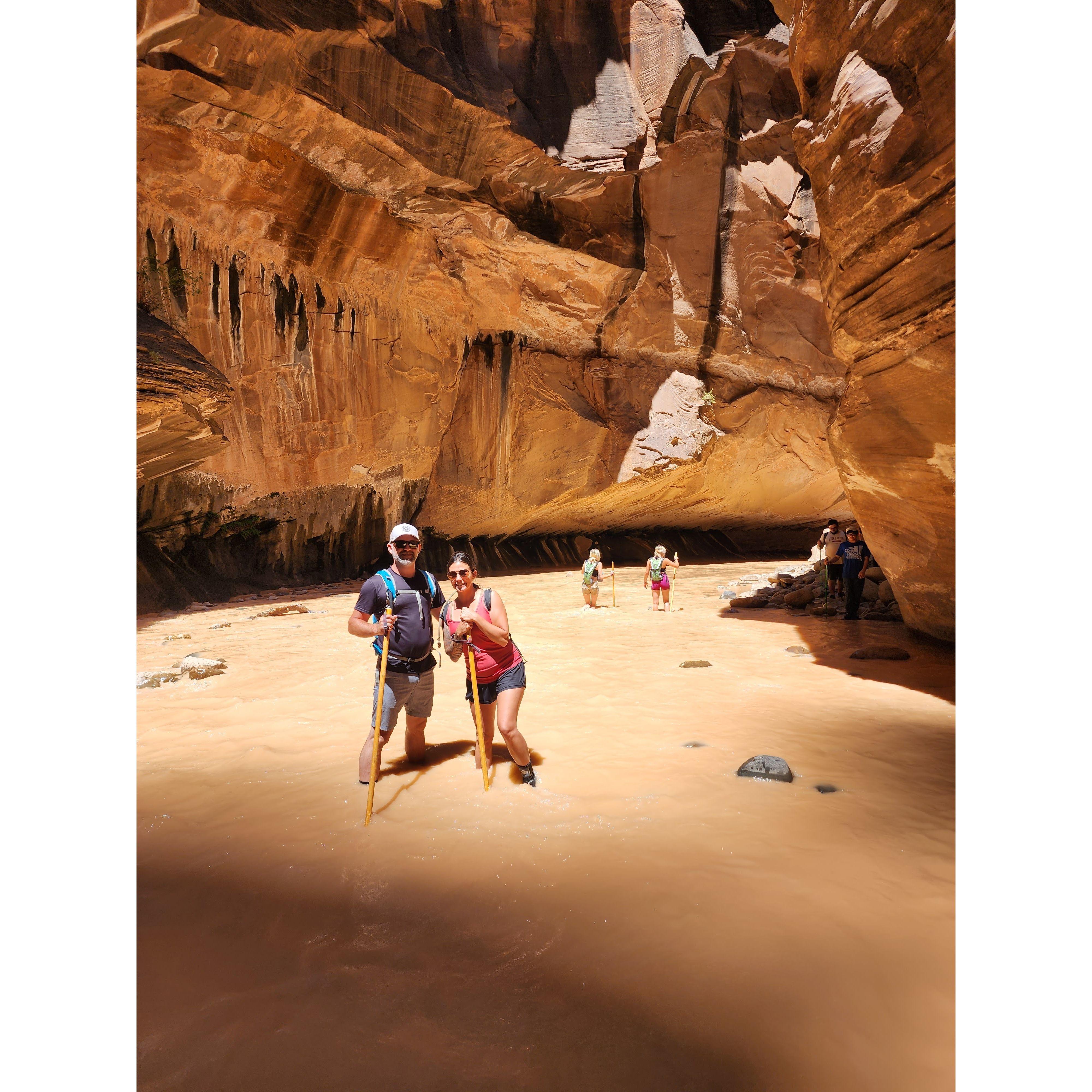 We laughed and loved hiking up the Narrows in Zion National Park.  Another unforgettable adventure.