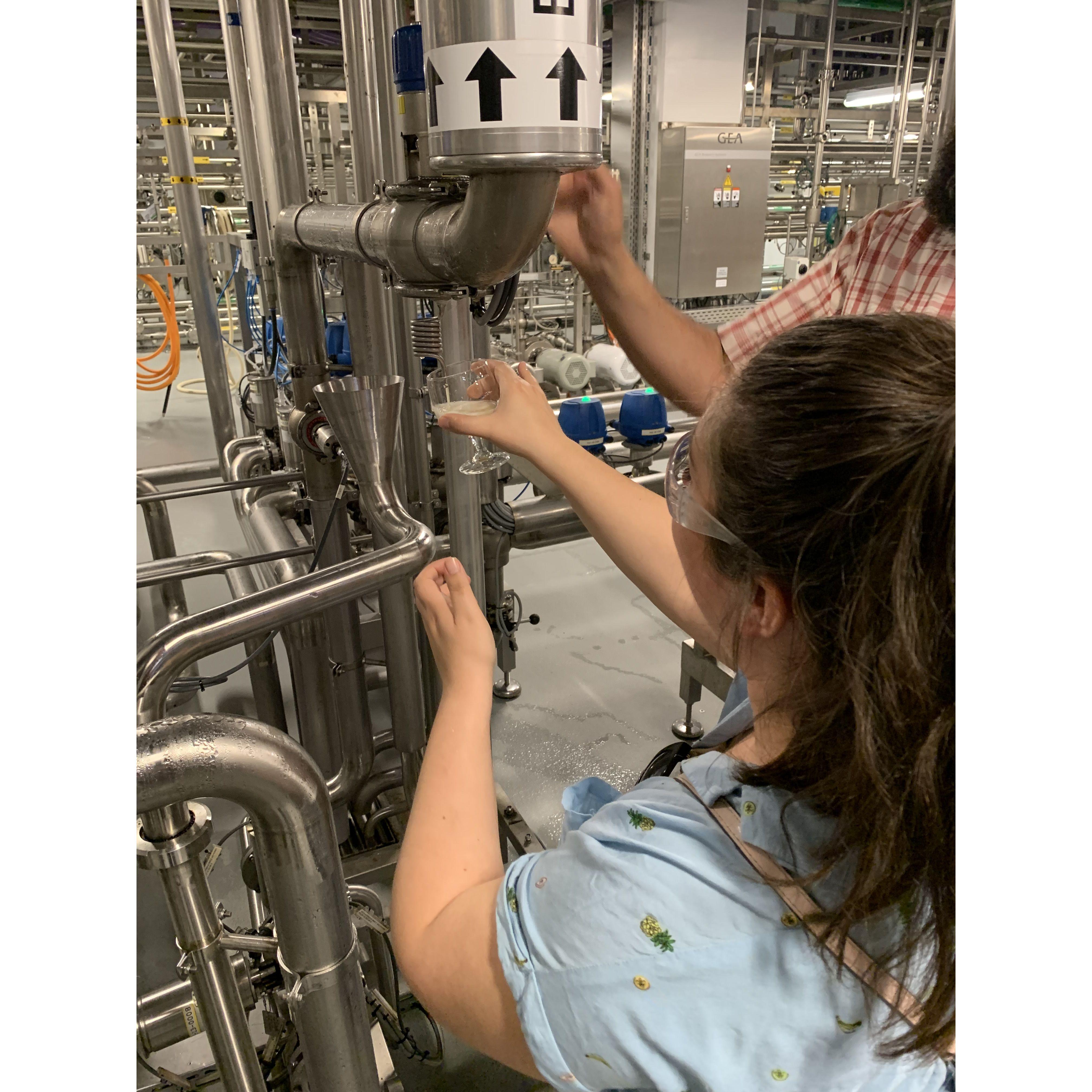 Sylvana trying some Voodoo Ranger IPA straight off the line at New Belgium Brewing