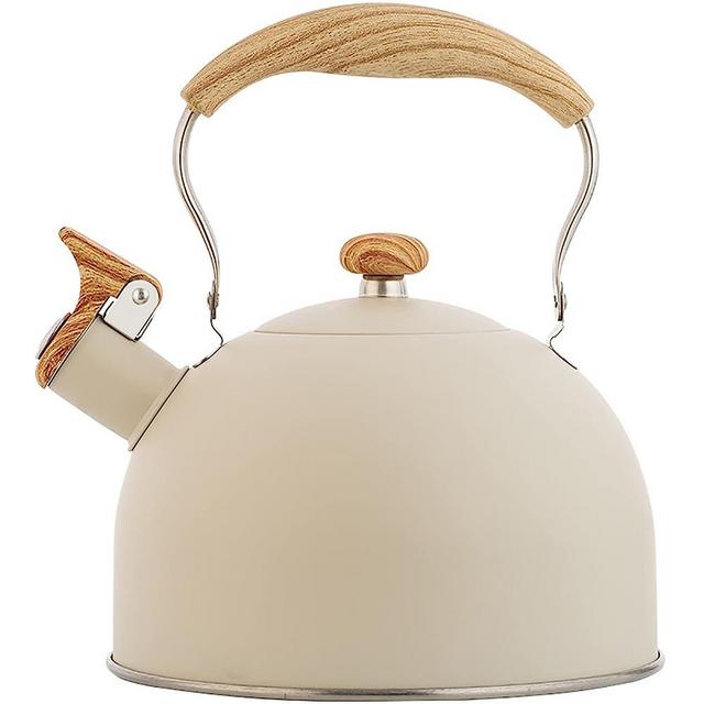 Vilihkc Tea Kettle 2.6 Liter Whistling Tea Kettle, Tea Pots for Stove Top Food Grade Stainless Steel with Wood Pattern Folding Handle, Loud Whistle Kettle for Tea, Coffee, Milk