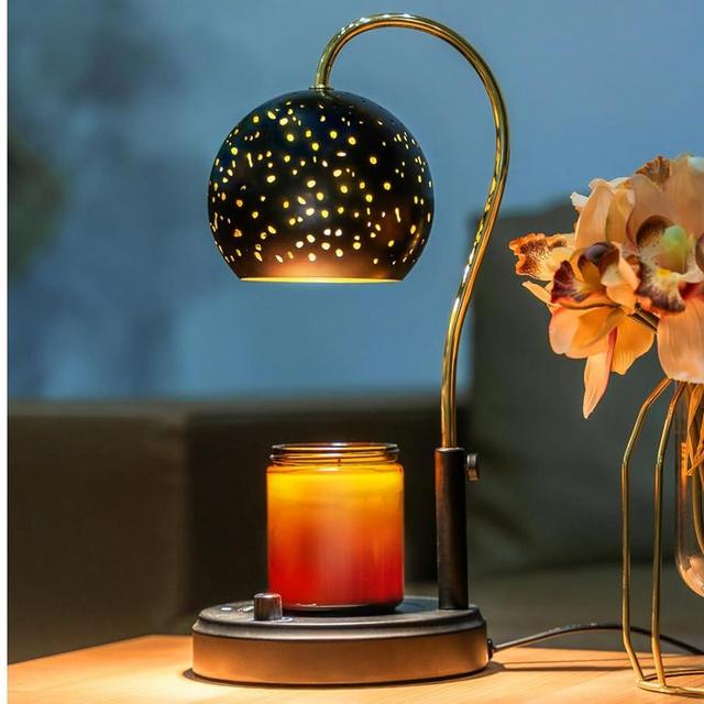 WOLDFY Candle Warmer Lamp with Timer, Candle Warmer Lamp Adjustable Height with 2 Bulbs, Dimmable Electric Candle Warming Lamp for Scented Jar Candles, Black