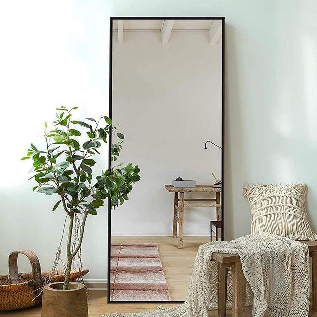 MIRUO Full Length Mirror Floor Mirror Large Wall Mounted Mirror Bedroom Mirror Dressing Mirror Aluminum Alloy Thin Frame, Black, 65" x 22" (AMZVDJJ00371AAFN)