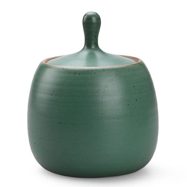 NCQIXIAO Retro Kitchen Canisters Ceramic Food Storage Jar Roud Shape with Silicone Airtight Lid for Tea, Coffee, Nuts, Herb, Spice, Sugar (Green)