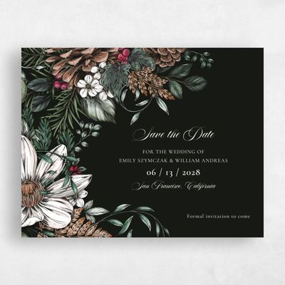 Charcoal, Black Wedding Save the Date - Poconos Bloom
