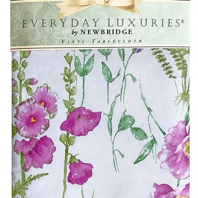 Newbridge Wildflower Fields Floral Vinyl Flannel Backed Tablecloth, Spring/Summer Wild Flowers and Ferns Indoor/Outdoor Vinyl Easy Care Tablecloth, 60 Inch x 84 Inch Oval