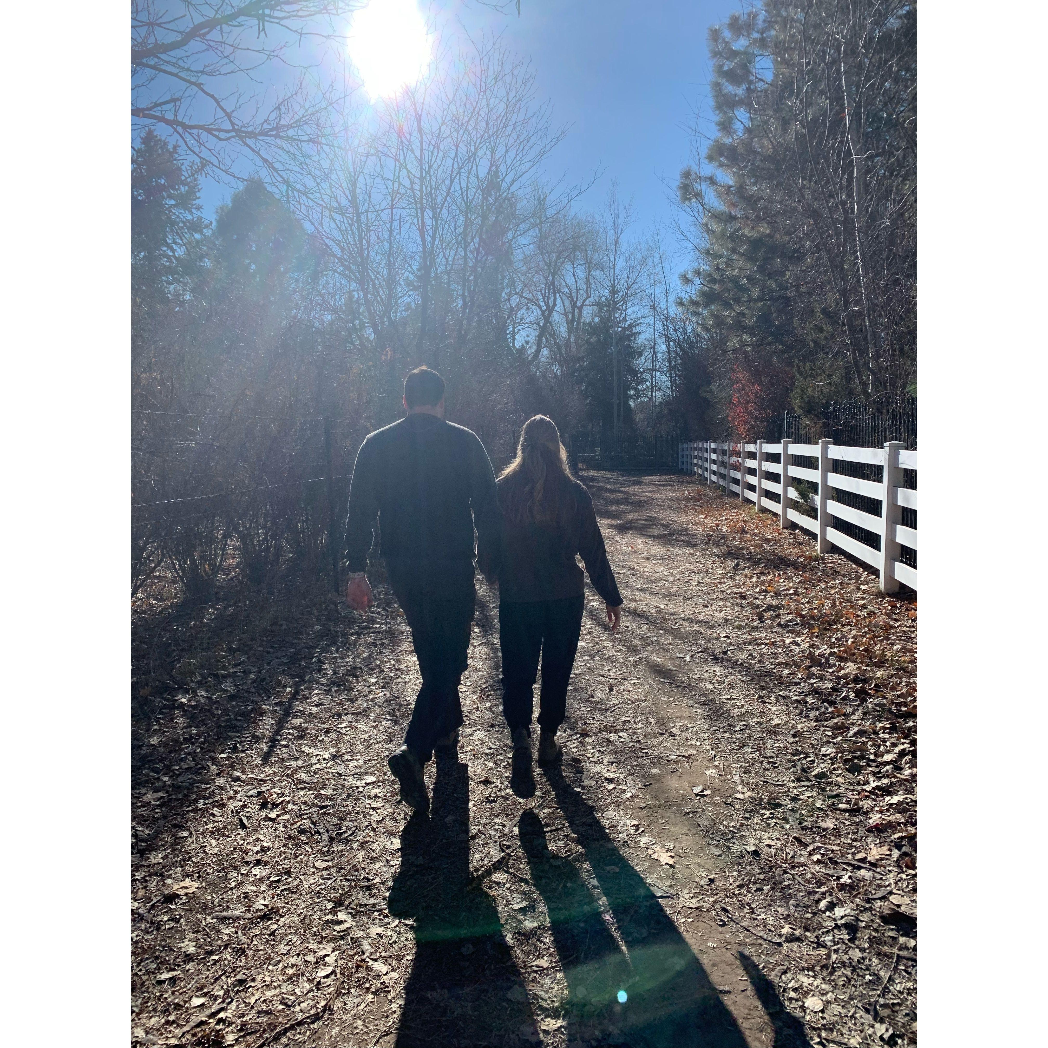Taking a walk during Andy's first trip to Colorado in December 2022.