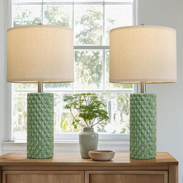 USumkky 26" Tall Table Lamp for Living Room -Green Lamps Set of 2 Modern Ceramic Lamps for Night Stands, Bedside Lamp for End Tables, Nightstand Lamps for Bedroom