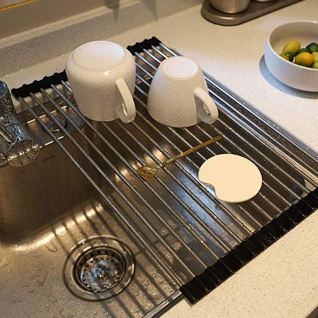 Roll up Dish Drying Rack Over Sink Stainless Still Dishes Drainer Rack Multipurpose Kitchen Drying Rack Foldable Dryer Rack for RV and Camper by SHUYUE (17.8" L x 11.2" W)