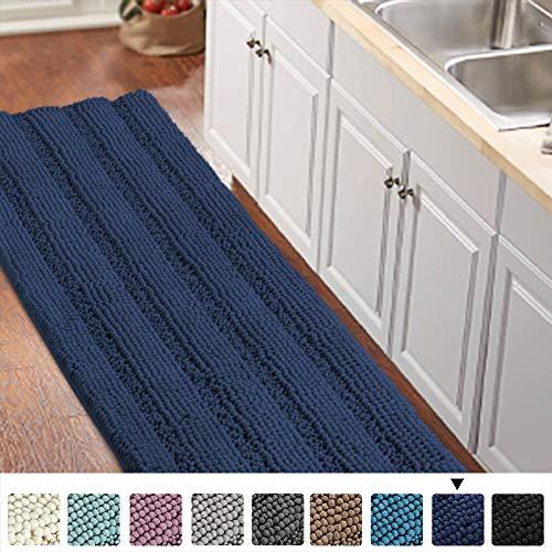 Bath Rug Runner for Bathroom 59"x 20" Extra Large Navy Blue Striped Bath Mat Runner Slid Resistant Oversize Non-Slip Bathroom Rugs Shag Area Rug, Absorbent Shaggy Rug for Tub Shower Rug, Navy