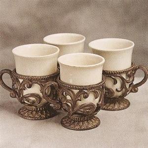 GG COLLECTION Acanthus 9 oz Cups w/ Holder Set of 4 Cream