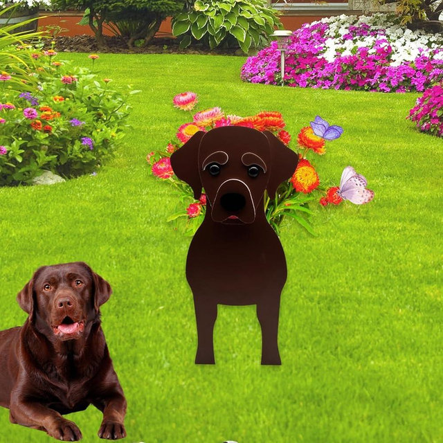 strolfay Chocolate Labrador Dog Planter, Cute Animal Shaped Plant Pot, Dog Flower Pot, Gifts for Women & Pet Lovers, Indoor Outdoor Garden Home Office Decor, 9.45 x 6.38 x 13.39 Inches