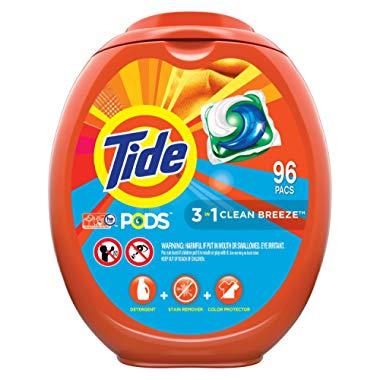 Tide PODS Laundry Detergent Liquid Pacs, Clean Breeze Scent, HE Compatible, 96 Count (Packaging May Vary)