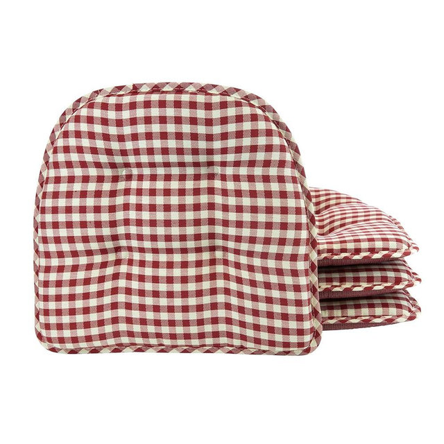 Klear Vu Omega Non-Slip Chair Cushions, Assembled in USA, U-Shaped Skid-Proof Seat Pads for Dining Room, Kitchen, Office, 15"x16" 4 Pack Gingham Red 4 Count