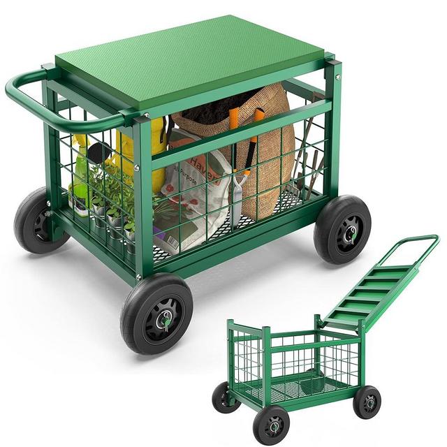 FLINTER Rolling Garden Work Seat with Wheels, Heavy Duty Garden Cart with Seat - Garden Rolling Cart Stools w/Wheels for Seniors
