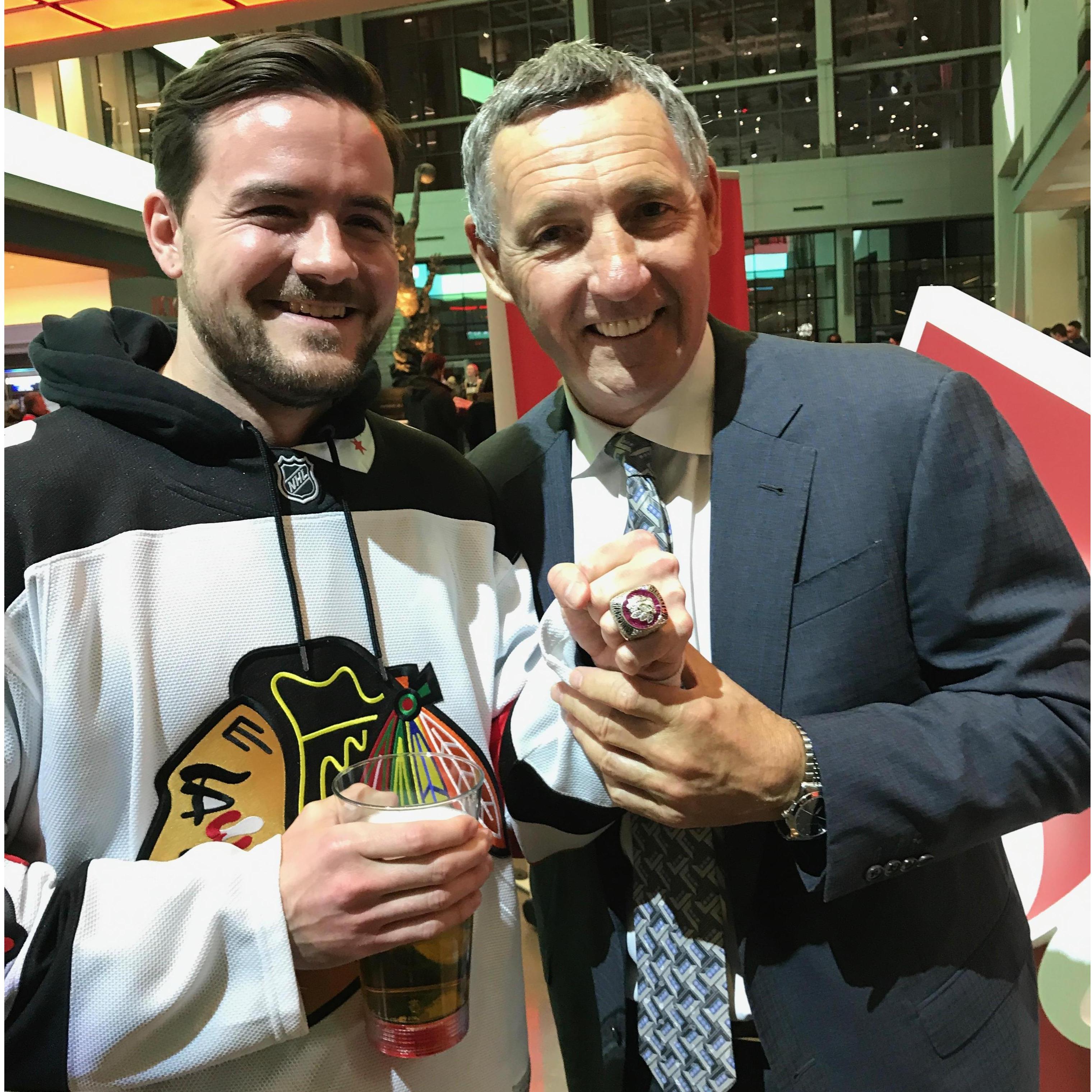 Johnny wearing his first stanley cup ring thanks to Denis Savard