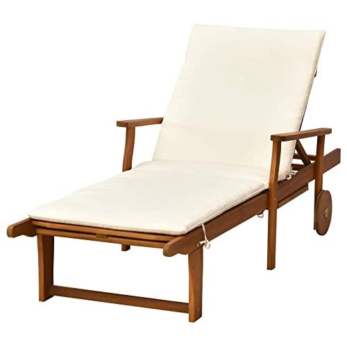 Outsunny Reclining Relaxing Chaise Lounge Chair with 4-Level Adjustable Backrest & Convenient Pull-Out Side Tray