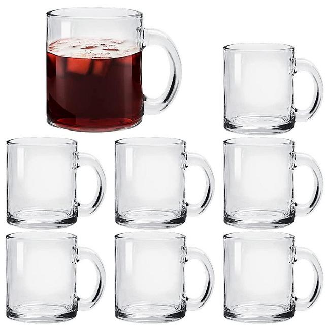 Glass Coffee Mug Set, (8 Pack) 12 Ounce with Convenient Handle, Tea Glasses for Hot/Cold Beverages, Thermal Shock Resistant, Tempered Glass, Mugs for Cappuccino, Latte, Espresso