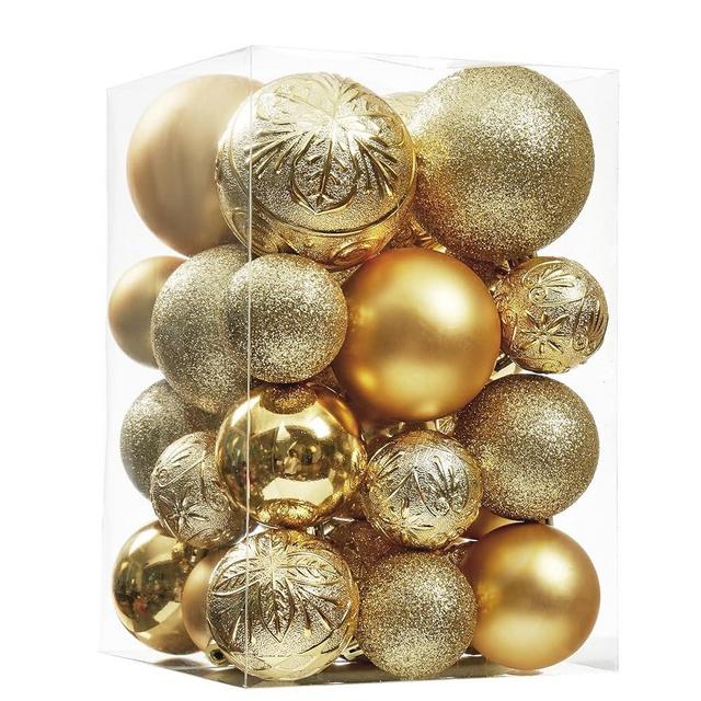 Wironlst Christmas Ball Ornaments - 30pcs Shatterproof Plastic Christmas Ornaments Hanging Ball Decorations for Xmas Tree, Holiday, Wedding, Party (Multi-Size, Gold)