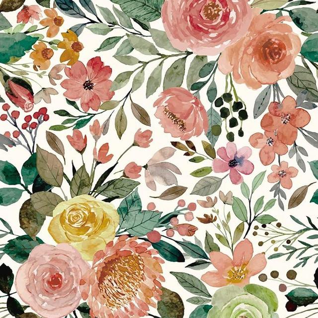 JiffDiff Blooming Floral Wallpaper Peel and Stick Pink Impressionist Floral Wall Mural Peony Roses Wallpaper Nursery Wall Decor (Camellia, 17.7" X 118.11")
