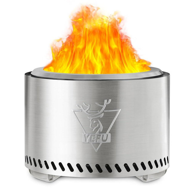 YEFU Smokeless Fire Pit 19 inch, Portable Safe Burning Fireplaces for Outdoor Patio Camping, 304 Stainless Steel Firepit with Removable Ash Pan & Stand & Travel Bag, Silver