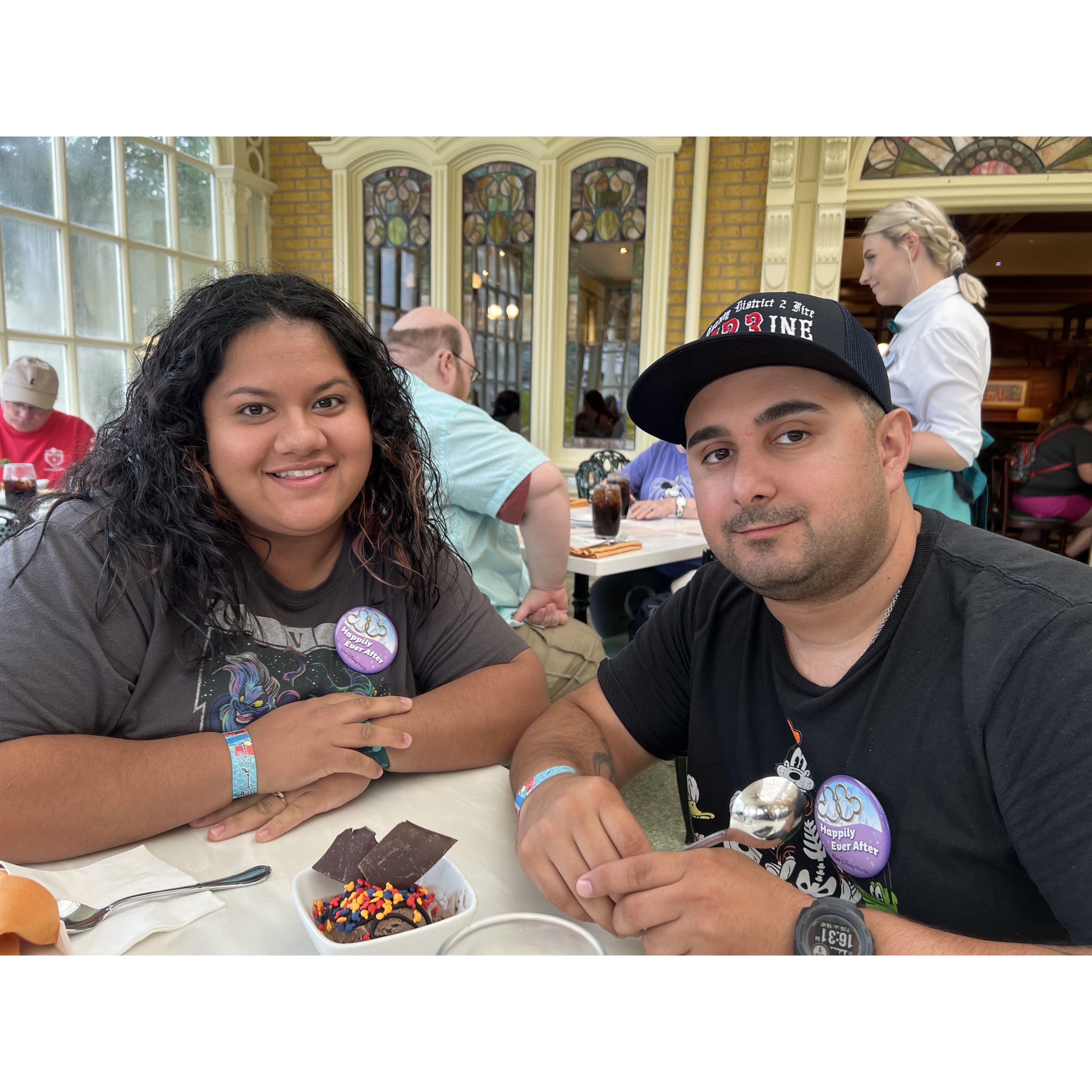 Pixie dusted at Disney with free dessert to celebrate our engagement.