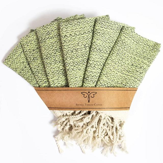 Smyrna Turkish Cotton Kitchen Dish Towels Pack of 6 | 100% Natural Cotton,12x12 Inches | Machine Washable Wash Cloths | Ultra Soft, Absorbent, Prewashed and Quick Dry Turkish Dish Towels (Pistachio)