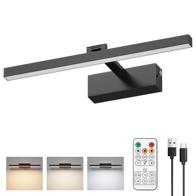 Aoceley 15.7" 10000mAh USB-C Rechargeable Picture Wall Light,3CCT Dimmable Wall Sconce with Remote/Touch Control,Battery Operated Art Light for Paintings,Display, Wall, Artwork, Gallery(Black,1Pack)