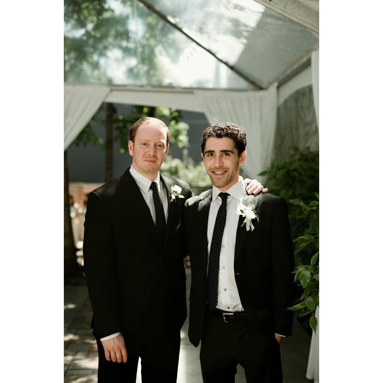 Dan and Brendan at Dan's wedding.