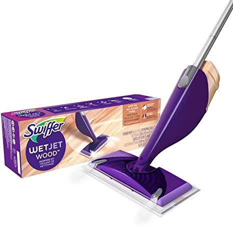 Swiffer WetJet Wood Floor Mopping and Cleaning Starter Kit, 1 Mop, 10 Pads, Cleaning Solution, Batteries
