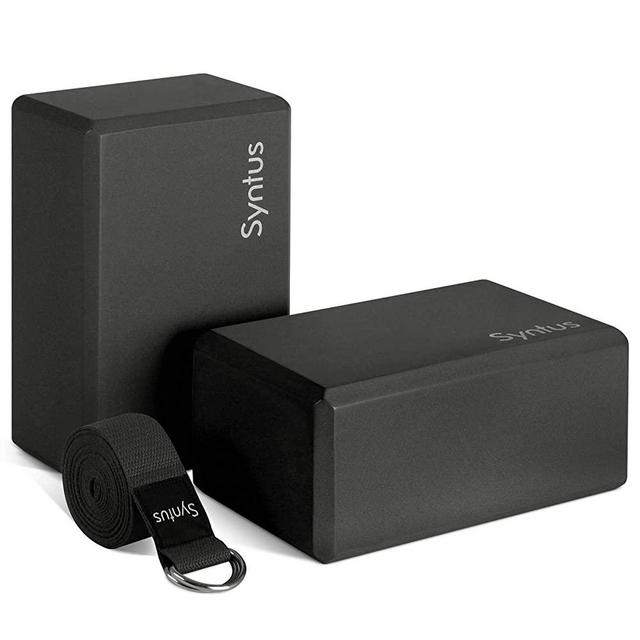 Syntus Yoga Block and Yoga Strap Set, 2 EVA Foam Soft Non-Slip Yoga Blocks 9×6×4 inches, 8FT Metal D-Ring Strap for Yoga, General Fitness, Pilates, Stretching and Toning Workouts