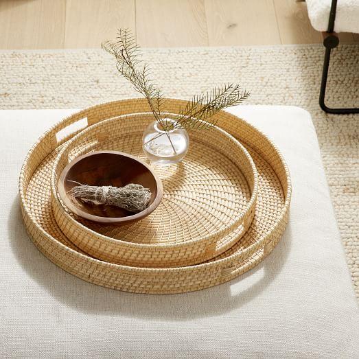 Set of Two Round Merida Rattan Trays