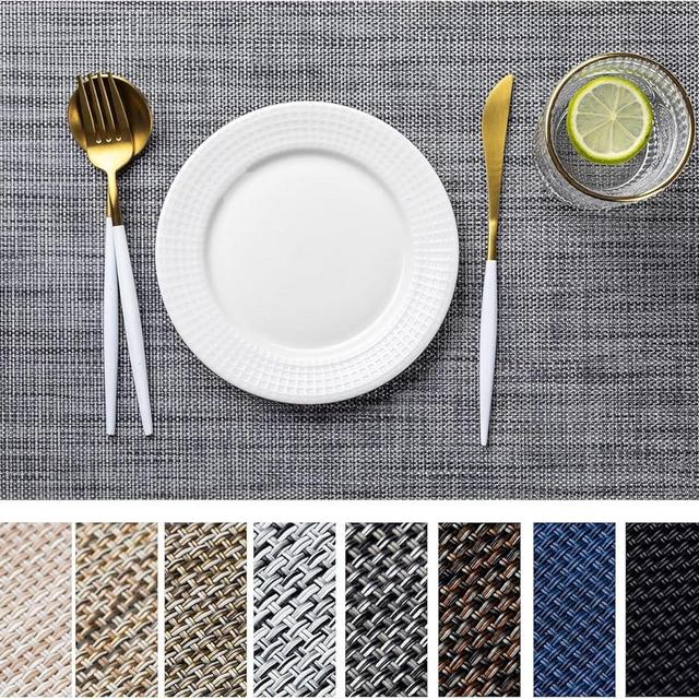 LEXMORE PVC Woven Placemats 12 PCS Wipeable Indoor/Outdoor Table Mats Washable Vinyl Place Mats for Dining Table, Set of 12-Dark Gray
