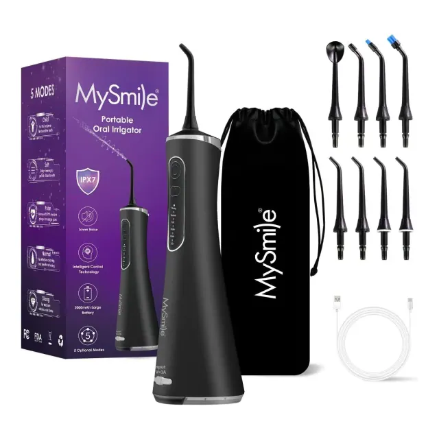 MySmile LP211 Cordless Water Flossers for Teeth, 5 Cleaning Modes, 8 Jet Tips, Black