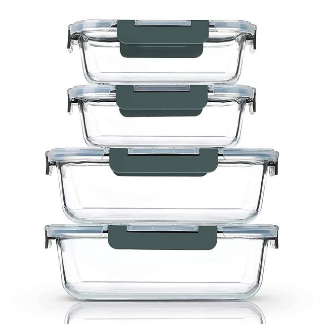 [80 oz & 36 oz]Extra Large Glass Food Storage/Baking Containers Set with Locking Lids, 2 Pack 80 oz(10 cup)&2 Pack 36 oz (4.5 cup)Airtight Glass Container,Microwave,Oven,Freezer and Dishwasher, Gray
